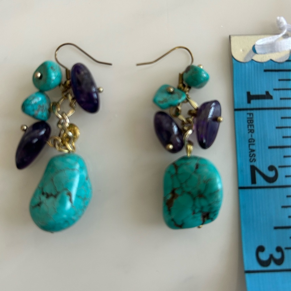 Turquoise and Purple Amethyst Dangle Earrings